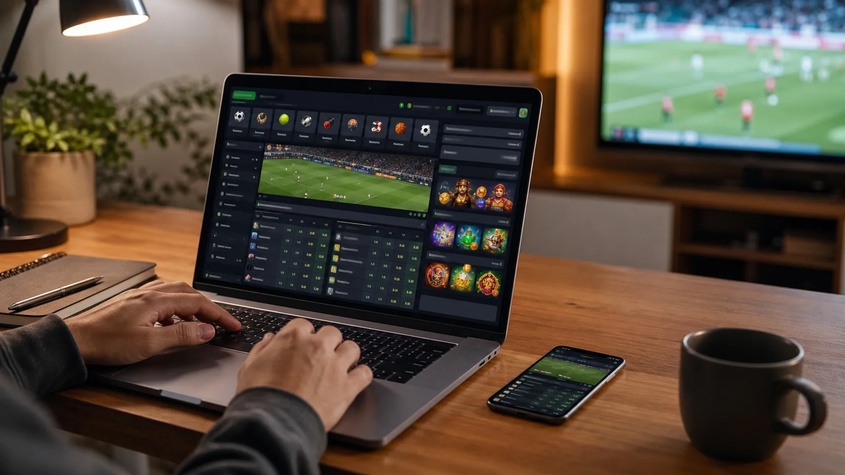 Plataforma gamingclub em notebook e celular com apostas esportivas e cassino online